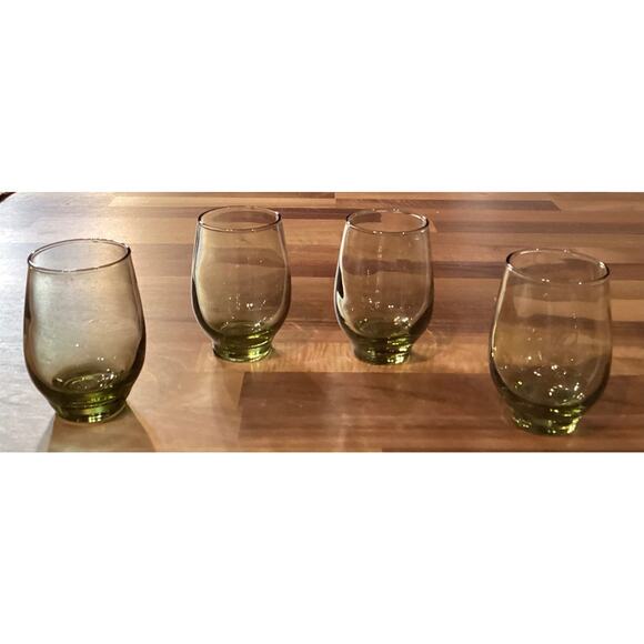 Set Of 4 Vintage Libbey 6 Oz. Avocado Green Juice Tempo Roly Poly Glasses 3.5” - Picture 1 of 10